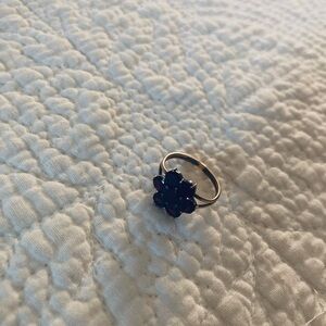 Antique 1930s Bohemian Garnet-Style Glass Starflower Ring, Size 5